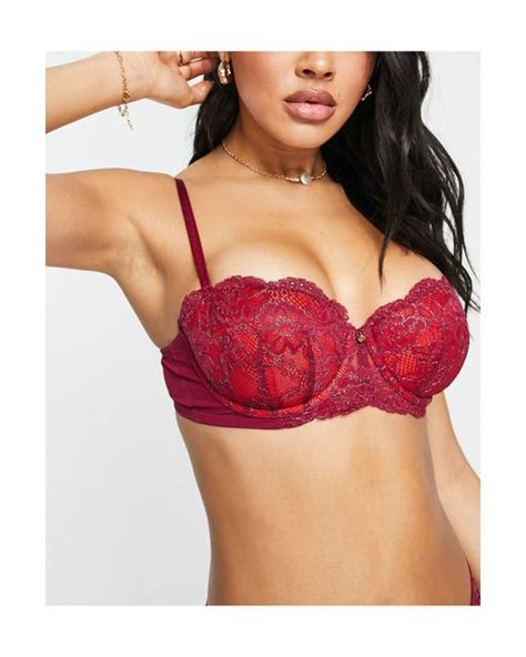 Ann Summers Sexy Lace Balconette Bra With Metallic Thread Detail In Red Lyst