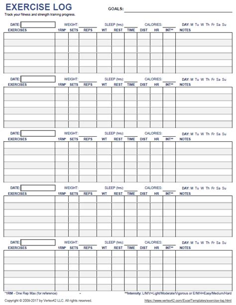 Download A Printable Exercise Log To Track Your Daily Fitness And
