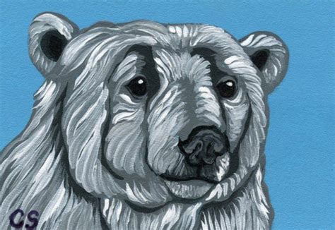 Aceo Atc Original Miniature Painting Polar Bear Wildlife Art Carla