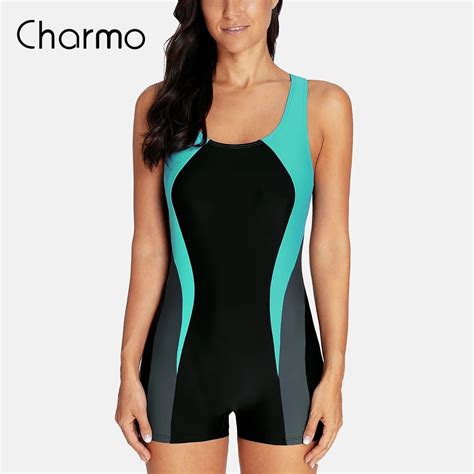 Charmo Women Boyleg One Piece Swimsuit Sport Swimming Costume Modest