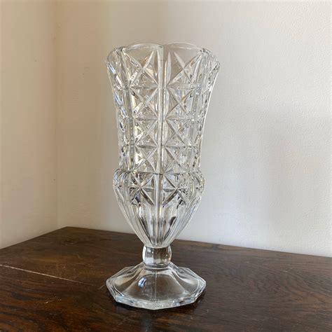 Beautiful Vintage Large Italian Glass Vase Cut Tall Glass Vase Etsy