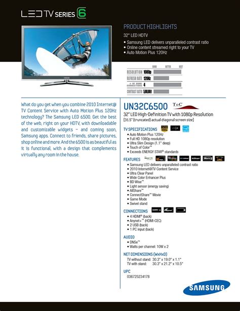 Samsung Un32c6500vfxza Brochure Pdf Download Manualslib