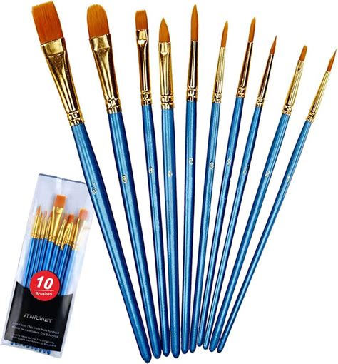Acrylic Paint Brushes Set 10pcs Round Pointed Nylon Hair