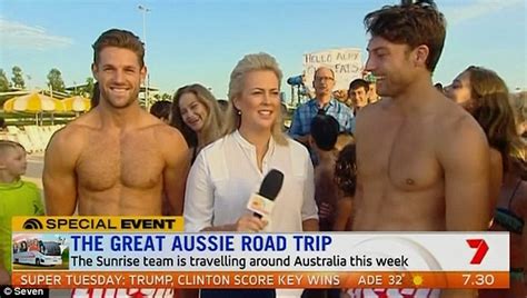 Samantha Armytage Tries To Keep Her Cool As She Interviews Three Hunks On Sunrise Daily Mail