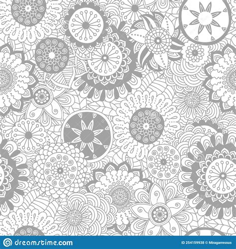 Seamless Vector Pattern With Decorative Doodle Flowers Stock Vector