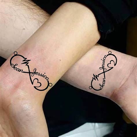 Infinity Heartbeat With Name Couple Tattoo Personalized Etsy