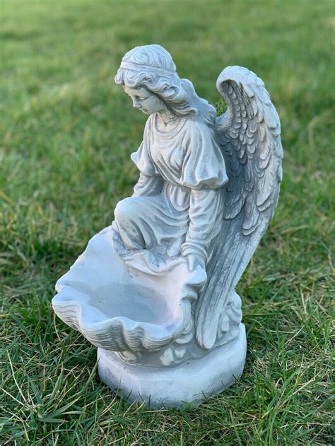 Angel Sculpture Concrete Angel With Drinking Bowl Stone Bird Etsy Uk