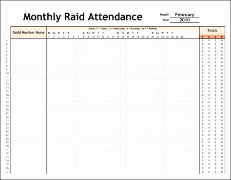 7 Monthly Attendance Sheet Template Sampletemplatess Sampletemplatess