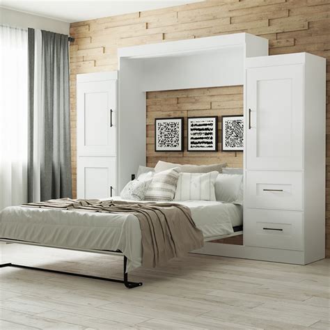 Bestar Edge Queen Wall Bed With 2 Storage Units In White 70882 17
