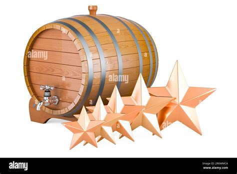 Wooden Barrel With Valve And Stand With Five Golden Stars 3d Rendering
