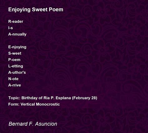 Enjoying Sweet Poem Poem By Bernard F Asuncion Poem Hunter