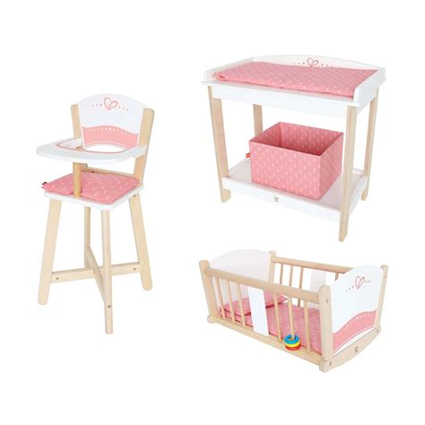 Hape Wooden Baby Doll Highchair Play Baby Cradle Diaper Changing