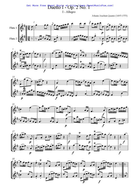 Free Sheet Music For 6 Duets For 2 Flutes Qv 32 Op2 Quantz