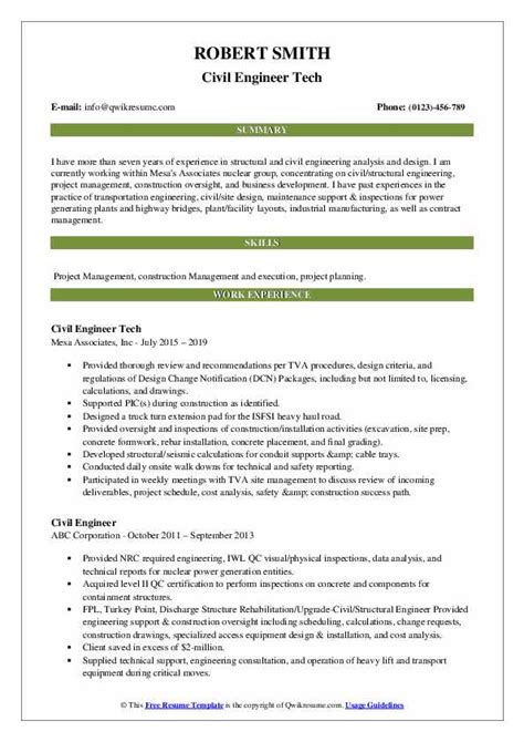 Civil engineer resume summary statement examples. Civil Engineer Resume Samples | QwikResume