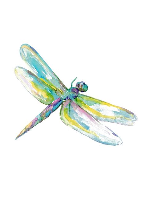 Dragonfly Painting Watercolour Bright Colorful Wall Art Bug Etsy