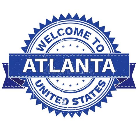 Welcome To Atlanta Georgia Words Written On Blue Rectangle Stamp