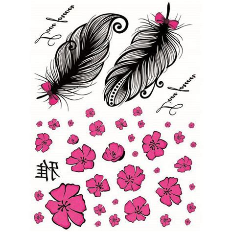 Yeeech Temporary Tattoos Sticker For Women Fake Pink Blossom Cherry Feather Forever Love Designs