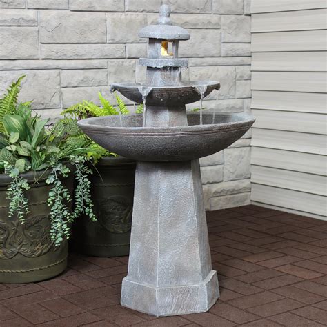 Sunnydaze 2 Tiered Pagoda Outdoor Water Fountain With Led Light 40