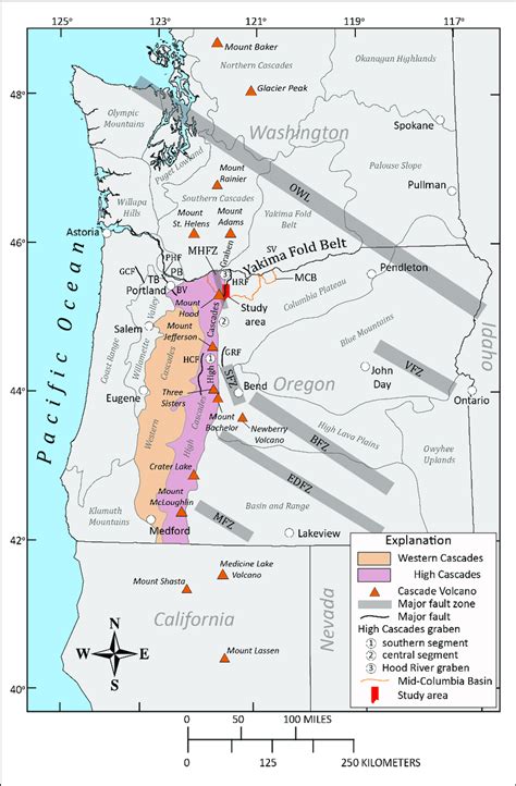 Map Of The Cascade Range In The Pacific Northwest Showing Geographic