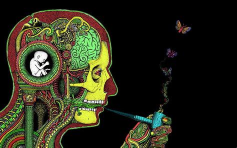 Hd Wallpaper Psychedelic Skull Smoking Brain Surreal Drugs