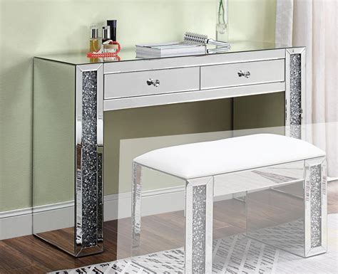 Organizedlife makeup desk vanity table with mirror drawers accessories storage organizer,black. Noralie Mirrored 2-Drawer Vanity Desk by Acme