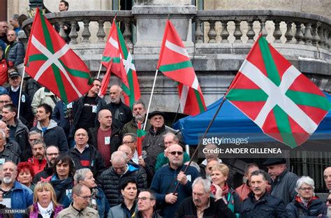 People Hold Euskadi Flags From The Northern Autonomous Spanish Basque