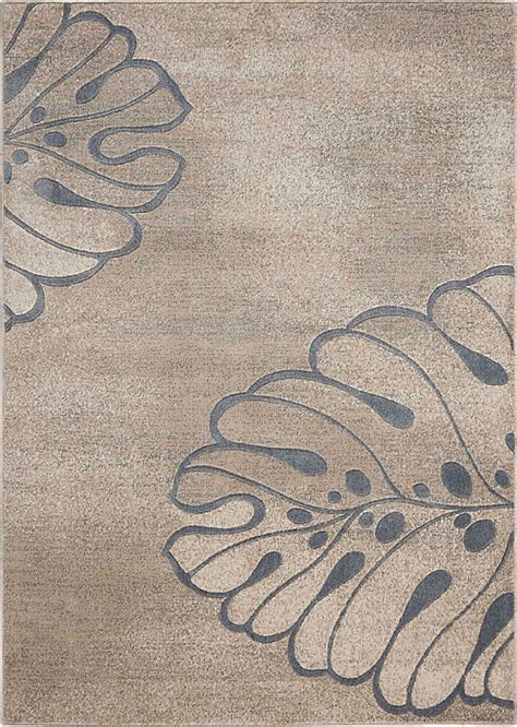 Elna Leaf Beige Polyester Fabric Rug Rooms To Go