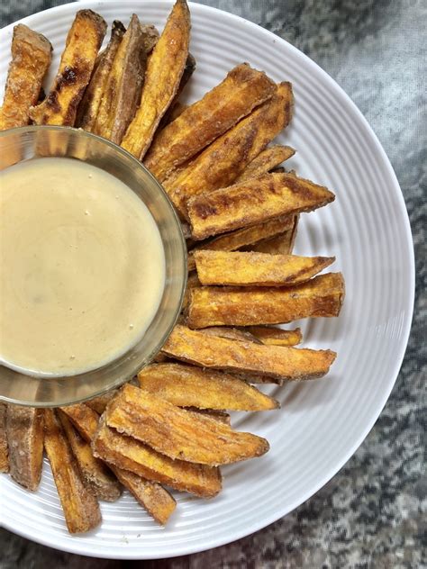 * butter, unsalted, 3 tbsp * brown sugar,.5 cup, unpacked * cinnamon, ground, 2 tsp. Crispy Baked Sweet Potato Fries with Creamy Maple Dipping ...
