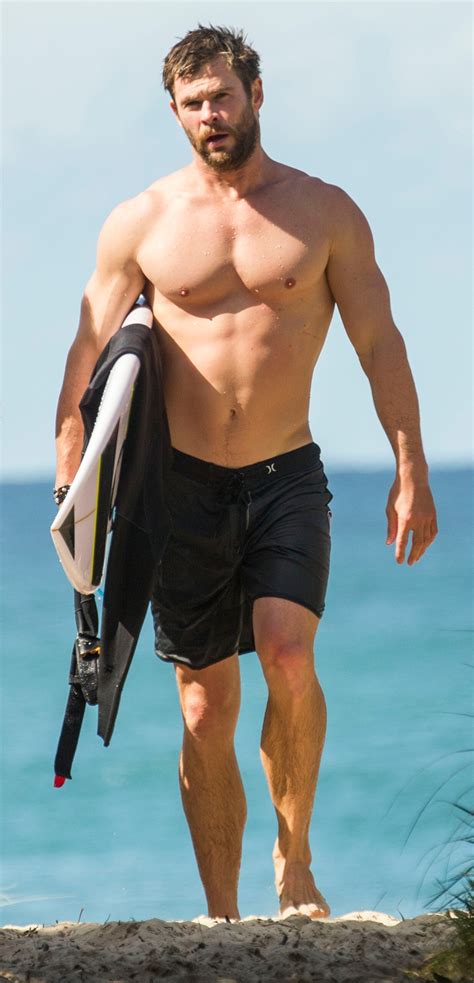 Chris Hemsworth Shirtless Shows Off Physique On Beach In Australia