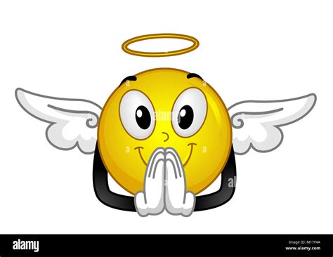 Illustration Of An Angel Smiley With A Halo And Wings Praying Stock