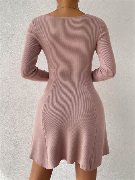 Shein Priv Square Neck Ribbed Knit Jumper Dress Shein Uk