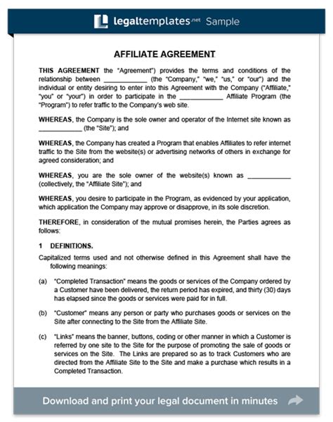 Free Affiliate Agreement | Affiliate Agreement Template ...