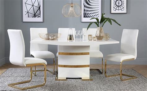 Nationwide delivery, discounted pricing, outstanding small. Komoro White High Gloss and Gold Dining Table with 6 Perth White Chairs (Gold Leg) Only £499.99 ...
