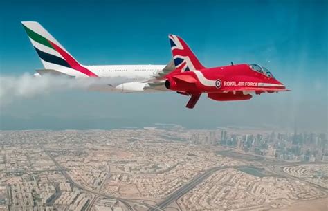 Spectacular Emirates A380 And Red Arrows Flyby Airline Ratings