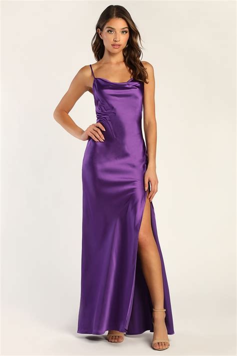 Purple Satin Dress Satin Maxi Dress Cowl Neck Maxi Dress Lulus