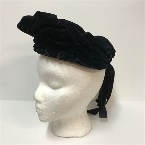 Antique Hat 1890s Victorian Womens Angled Dark Midnig Gem