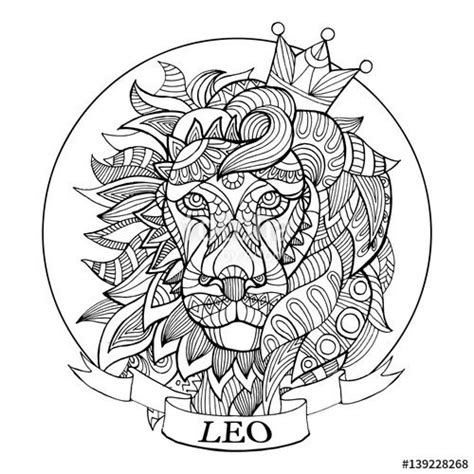 The natives are bold, intelligent, warm, and courageous. Leo zodiac sign coloring page for adults | Fotolia ...