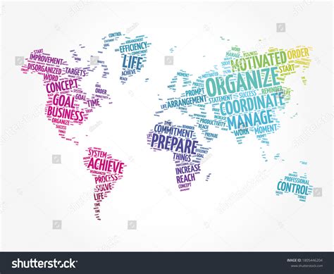 Organize Word Cloud Shape World Map Stock Vector Royalty Free