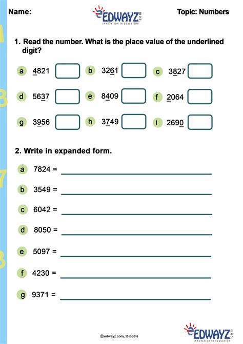 Worksheet For Class 3 Maths On Numbers