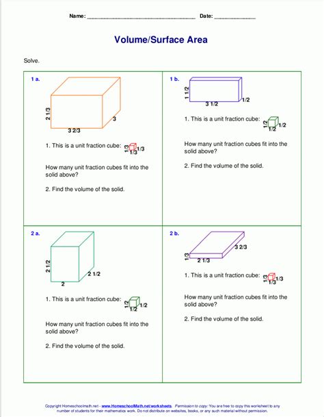 Volume And Surface Area Of Rectangular Prisms A Free Printable