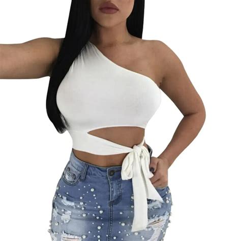 feitong off shoulder sexy tank tops women fashion bandage solid white crop top female shirt