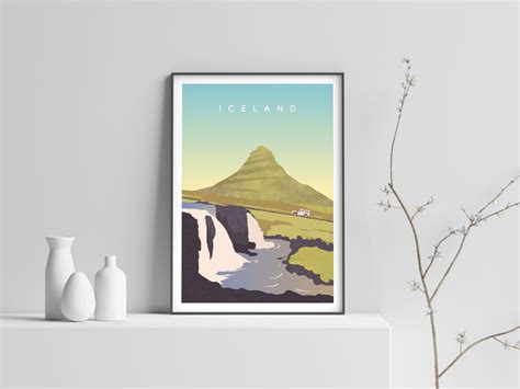 Iceland Print Travel Poster Iceland Wall Art Mount Etsy