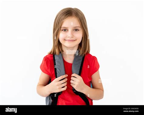 Portrait Of School Girl With Backpack Stock Photo Alamy