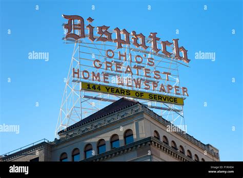The Columbus Dispatch building and rooftop sign in Columbus, Ohio Stock