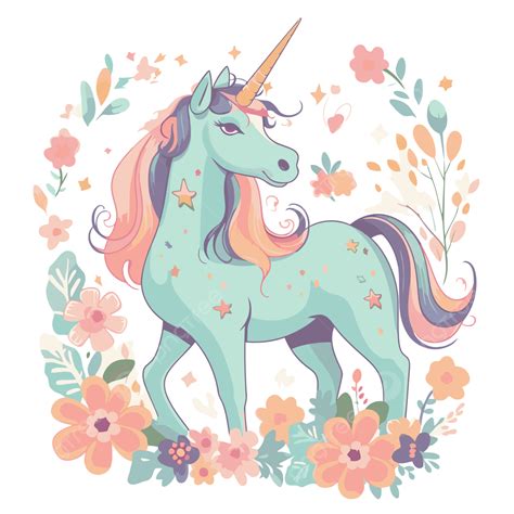 Pastel Unicorn Vector Sticker Clipart Colorful Unicorn Standing With