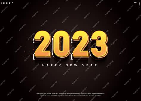 Feliz Año Nuevo 2023 Con Números Amarillos Y Rayas Blancas Vector