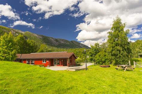 Wooden Red Nursery Building In The Norwegian Mountains Editorial Image