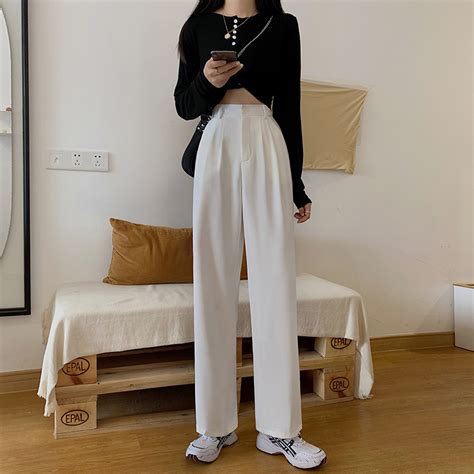 Korean Fashion High Waist Loose Straight Suit Trousers Shopee Philippines