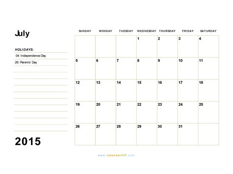 July 2015 Calendar Blank Printable Calendar Template In Pdf Word Excel