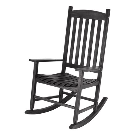 Crafted of solid rubberwood and built to last; Mainstays Black Solid Wood Slat Outdoor Rocking Chair ...